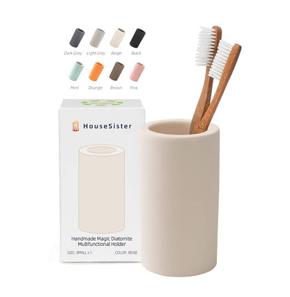 Fast-Drying Diatomite Toothbrush Holder - Bathroom Countertop Organizer Stand for Toothpaste, Makeup Brushes, Razors & Accessories (Light Grey)