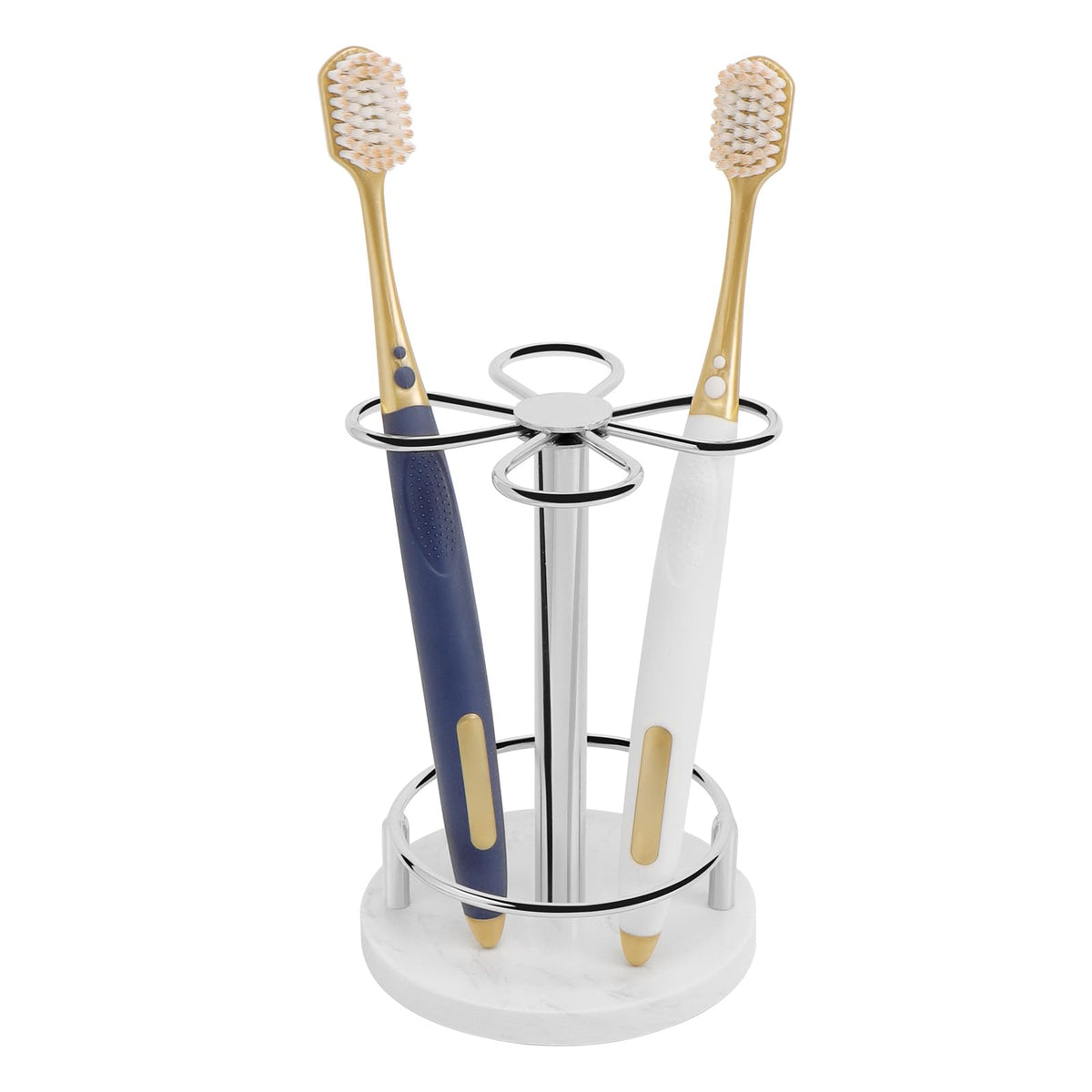 Toothbrush Holder Stand for Bathroom, Metal Toothbrush Organizer with Marble Base, Toothbrush Storage Collection for Family, Suitable for Home Hotel Countertop Vanity (Small, Matte Black)