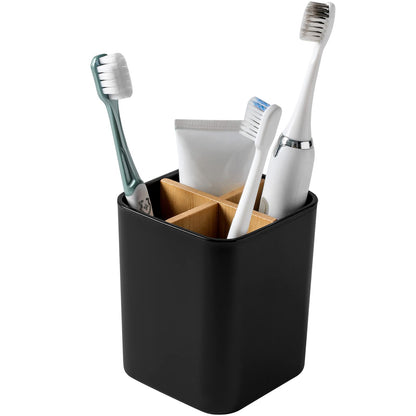 Bamboo Toothbrush Holder for Bathrooms Toothpaste Organizer - Black