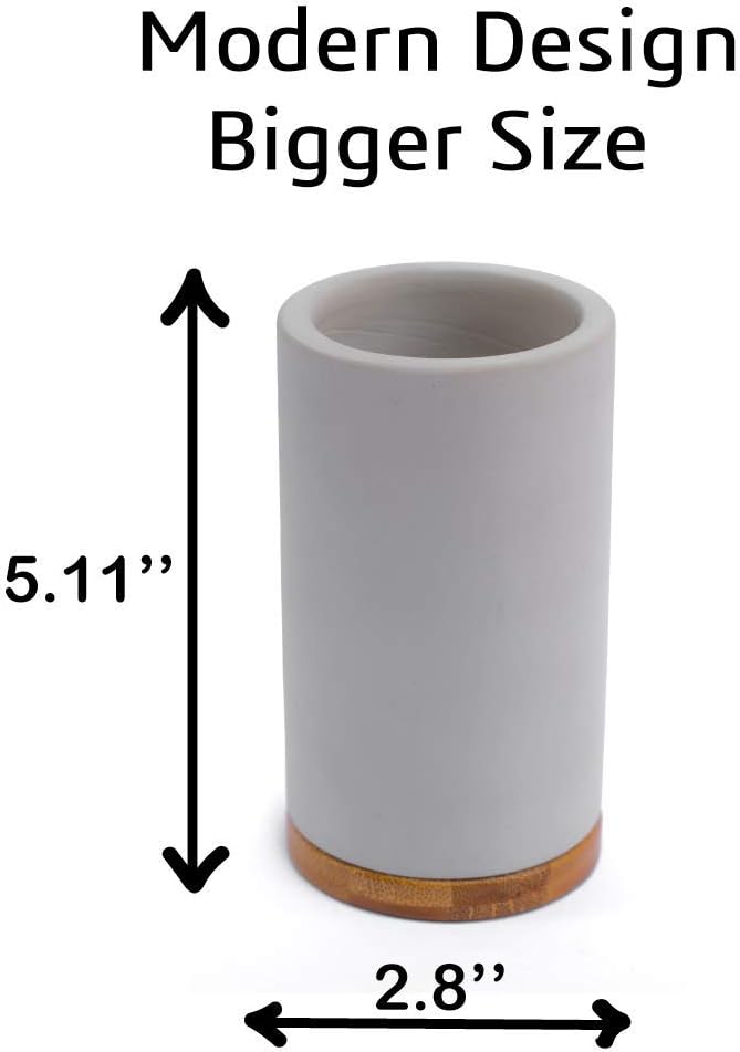 Matani Bamboo Toothbrush Holder Diatomite Tooth Brush Organizer - Storage Stand for Small Bathroom & Counter - Removable Base & Drain Holes, Water-Absorbent & Quick-Drying (Light Grey)