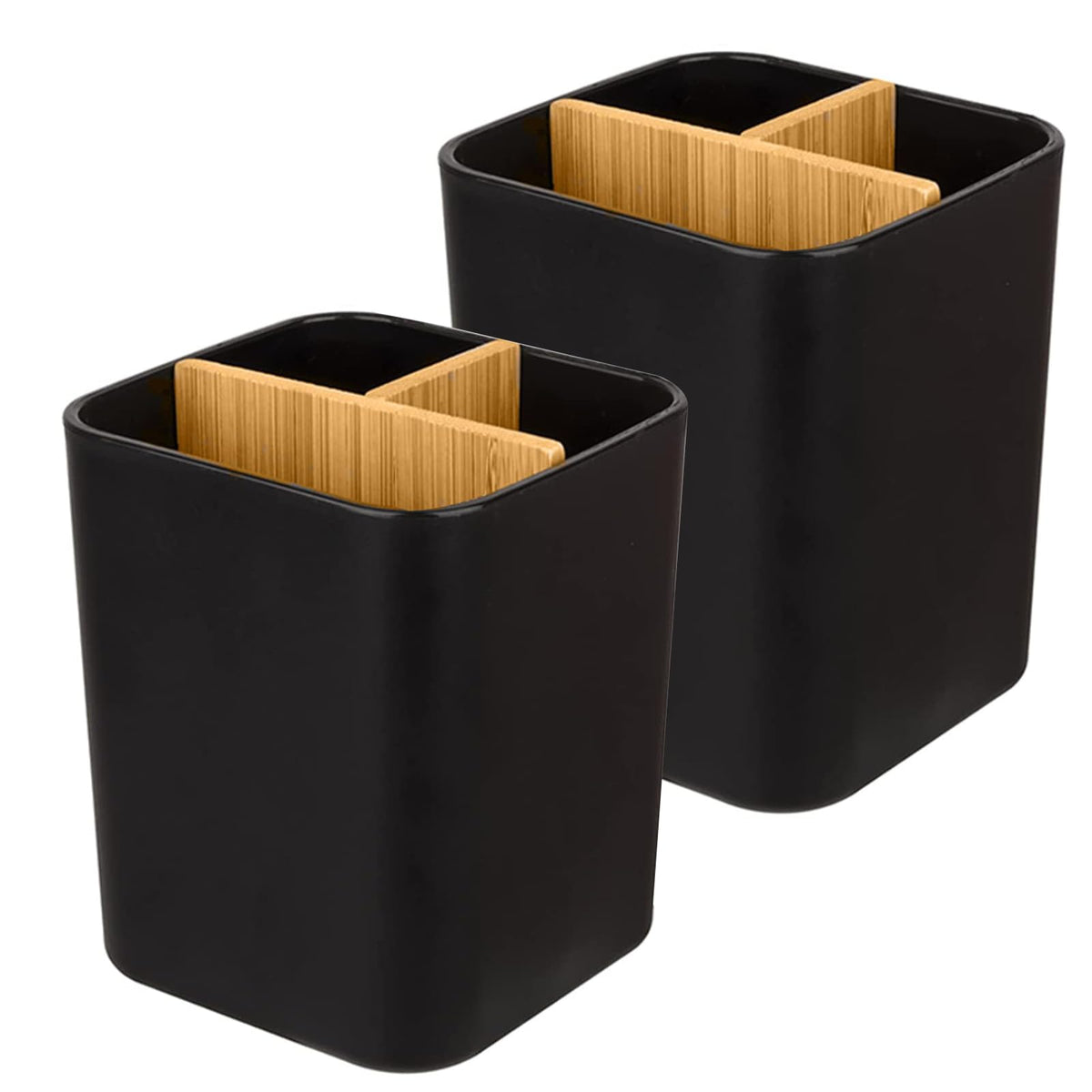 Bamboo Toothbrush Holder for Bathrooms Toothpaste Organizer - Black