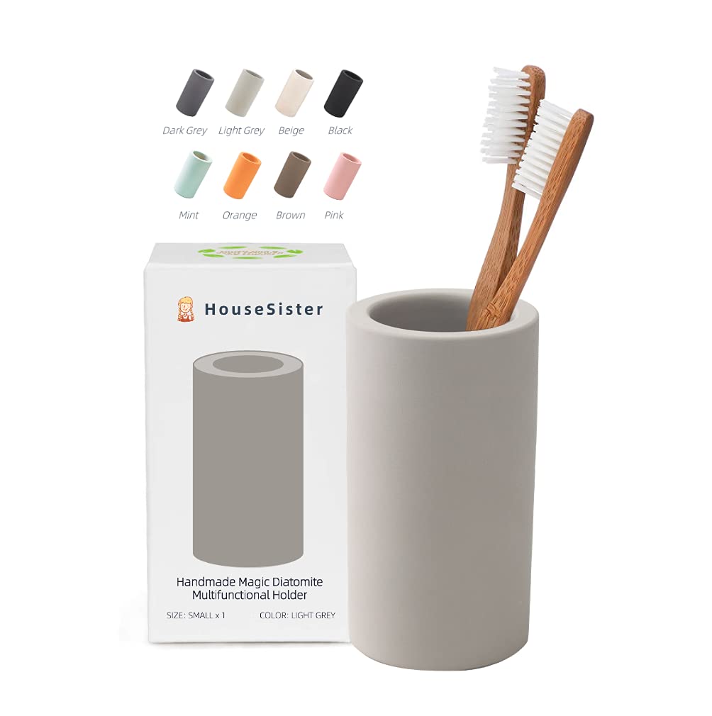 Fast-Drying Diatomite Toothbrush Holder - Bathroom Countertop Organizer Stand for Toothpaste, Makeup Brushes, Razors & Accessories (Light Grey)