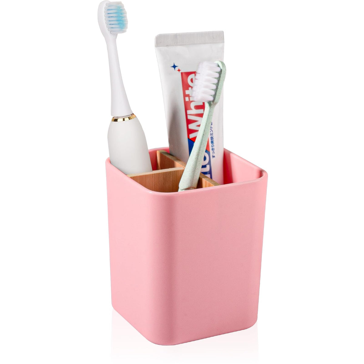 Bamboo Toothbrush Holder for Bathrooms Toothpaste Organizer - White