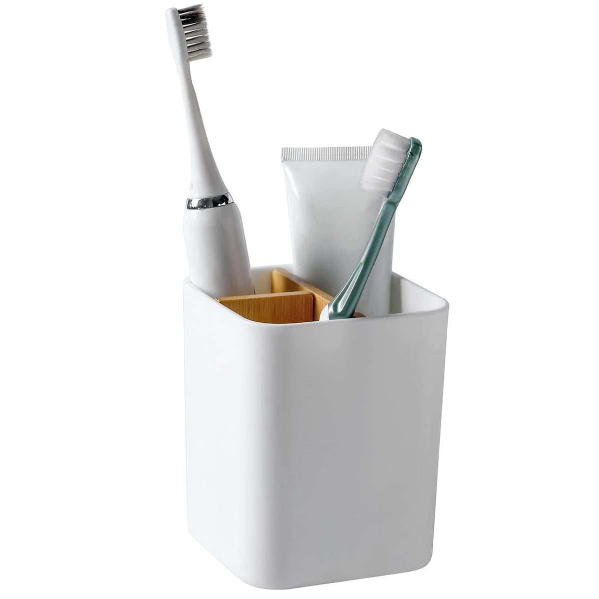 Bamboo Toothbrush Holder for Bathrooms Toothpaste Organizer - Black
