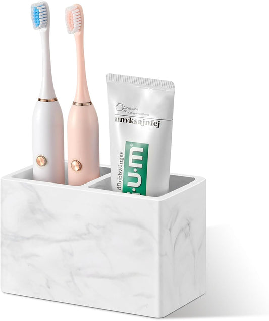 Luxspire Diatomite Toothbrush Holder, 2 Slots, Marble White
