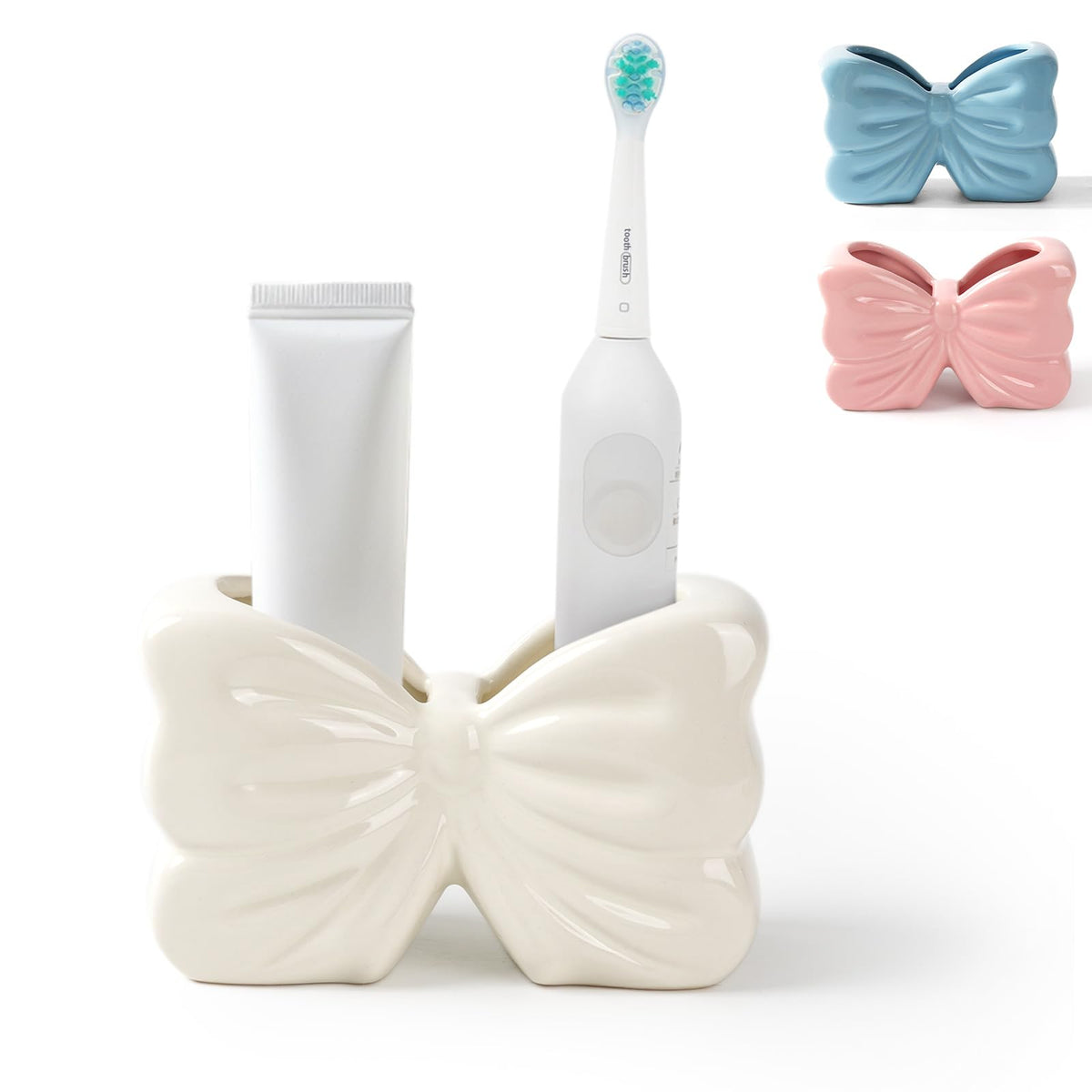 Pink Bow Ceramic Toothbrush Holder,Sweet Girly Gift Bathroom Decor