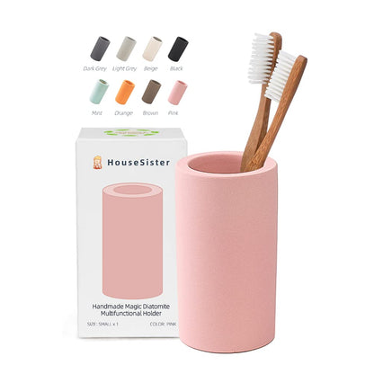 Fast-Drying Diatomite Toothbrush Holder - Bathroom Countertop Organizer Stand for Toothpaste, Makeup Brushes, Razors & Accessories (Dark Grey)