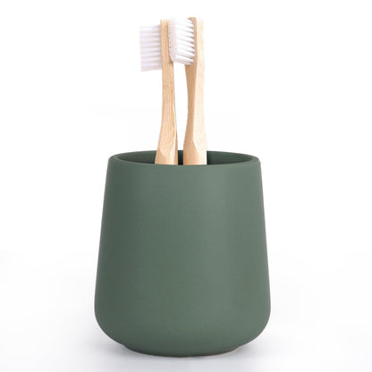 INGOFIN Ceramic Toothbrush Holder Cup, 12 oz Toothpaste Holder for Bathroom Vanity and Countertop, Organizer for Cosmetic, Makeup, Office Pencils, for Hotel Apartment, Kiln-Glazed Blue-Green