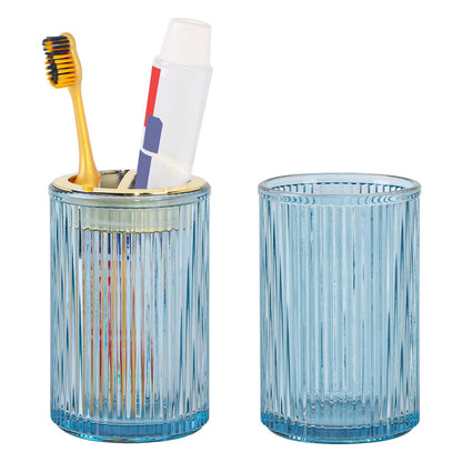 Toothbrush Holders for Bathrooms, 2pcs Glass Toothbrush Holder, 12oz Bathroom Tumbler and Mouthwash Cup, Tooth Brush and Toothpaste Organizer for Bathroom Vanity Countertop (Green Gold)