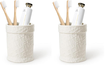 Toothbrush Holder, Tooth Brush Holder for Bathroom - Ceramic Toothbrush Cup White Toothbrush Holders Countertop, Makeup Brush Holder Pen Holder, 3.62" x 3.62" x 3.93", ANTIS'S HOME