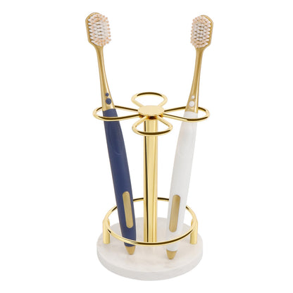 Toothbrush Holder Stand for Bathroom, Metal Toothbrush Organizer with Marble Base, Toothbrush Storage Collection for Family, Suitable for Home Hotel Countertop Vanity (Small, Matte Black)