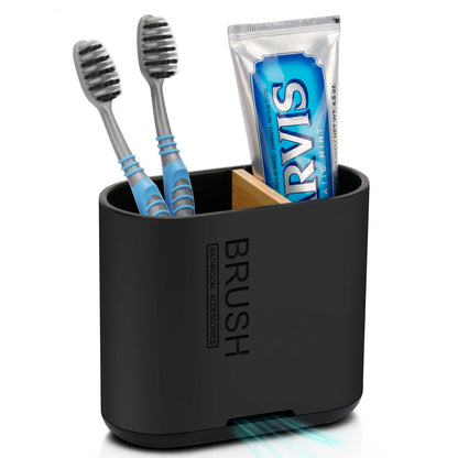 Bamboo Toothbrush Holder for Bathrooms Toothpaste Organizer, Small, White