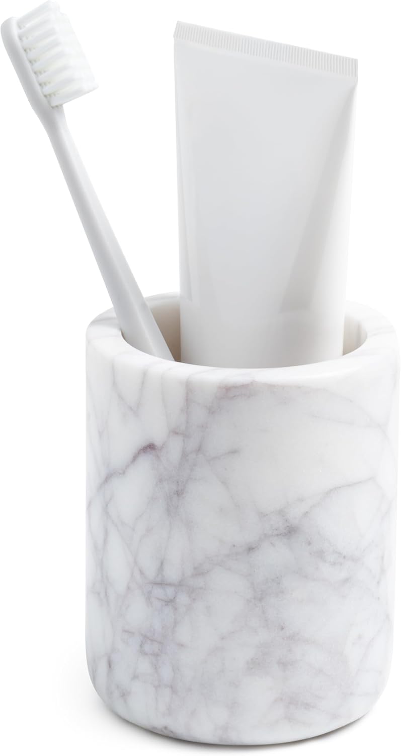 Cork & Mill Marble Toothbrush Holder Cup for Bathroom Countertop