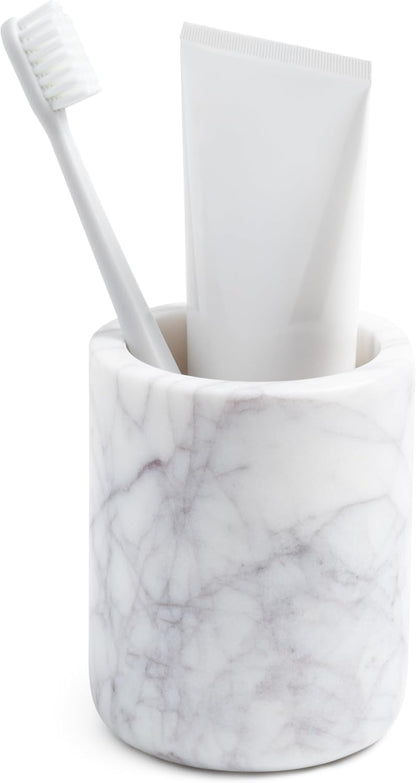 Cork & Mill Marble Toothbrush Holder Cup for Bathroom Countertop