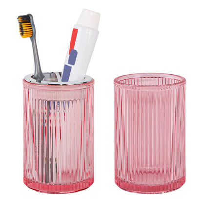 Toothbrush Holders for Bathrooms, 2pcs Glass Toothbrush Holder, 12oz Bathroom Tumbler and Mouthwash Cup, Tooth Brush and Toothpaste Organizer for Bathroom Vanity Countertop (Green Gold)