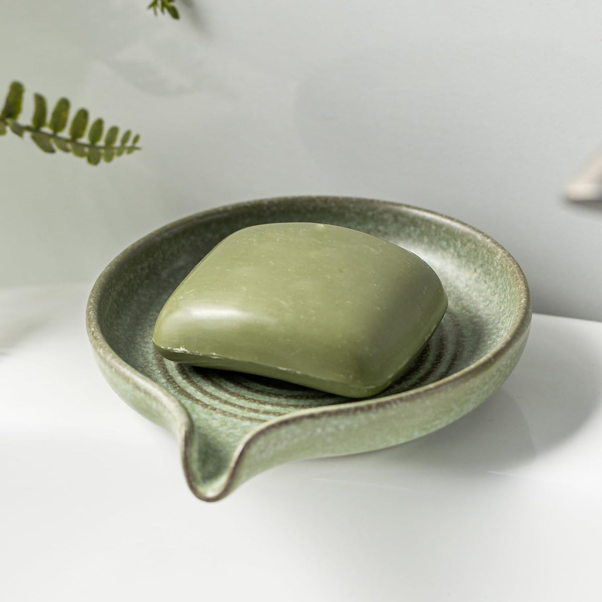 Zoeeker Self Draining Soap Dish, Ceramic Soap Holder with Waterfall Design