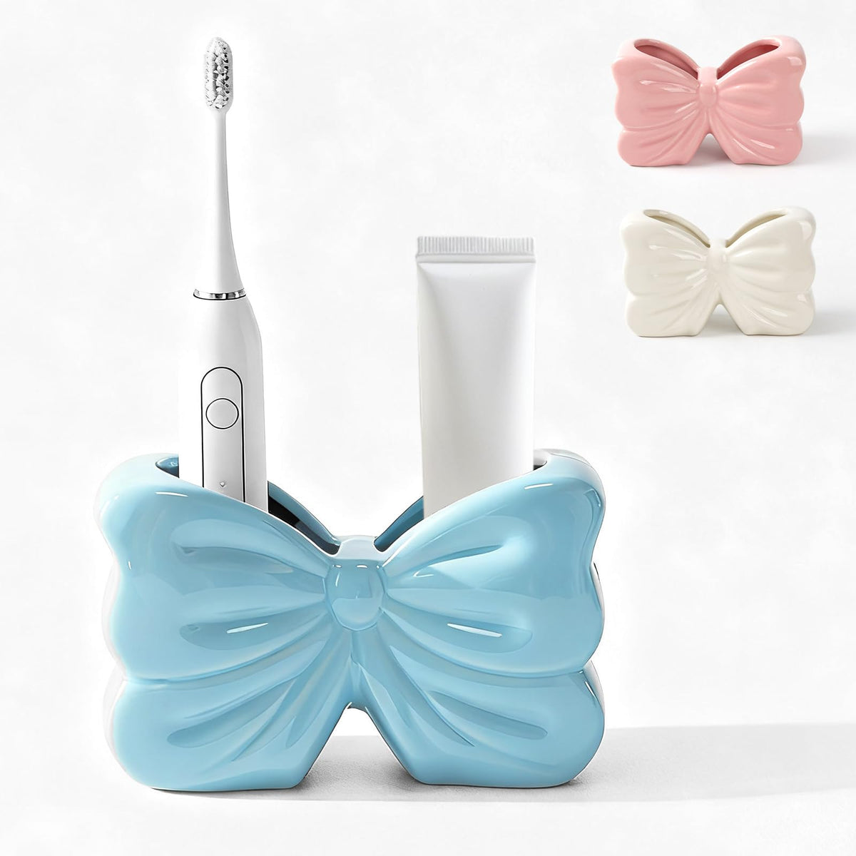 Pink Bow Ceramic Toothbrush Holder,Sweet Girly Gift Bathroom Decor