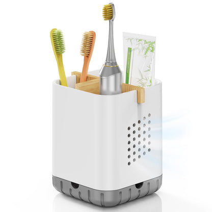 Boperzi Black Toothbrush Holders for Bathroom, Electric Toothbrush Holder with Bamboo Divider, Detachable Anti-Slip Toothbrush and Razor Holder Drainage for Shower, Toothbrush Organizer and Storage