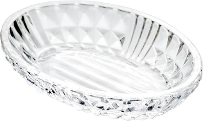 Clear Glass Soap Dish, Oval Bar Soap Holder with Embossed Raised Sides for Bathroom, Sink and Kitchen