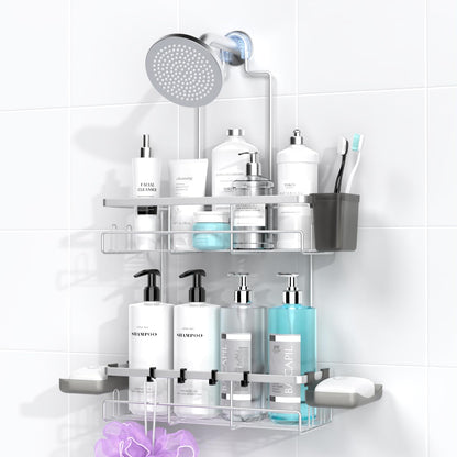 Hanging Shower Caddy Over Showerhead - Rustproof No Drill Shower Organizer