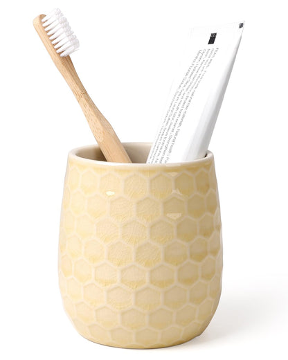 Toothbrush Holder, Tooth Brush Holder for Bathroom - Ceramic Toothbrush Cup White Toothbrush Holders Countertop, Makeup Brush Holder Pen Holder, 3.62" x 3.62" x 3.93", ANTIS'S HOME