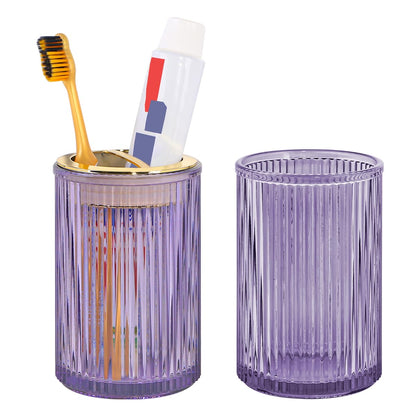 Toothbrush Holders for Bathrooms, 2pcs Glass Toothbrush Holder, 12oz Bathroom Tumbler and Mouthwash Cup, Tooth Brush and Toothpaste Organizer for Bathroom Vanity Countertop (Green Gold)