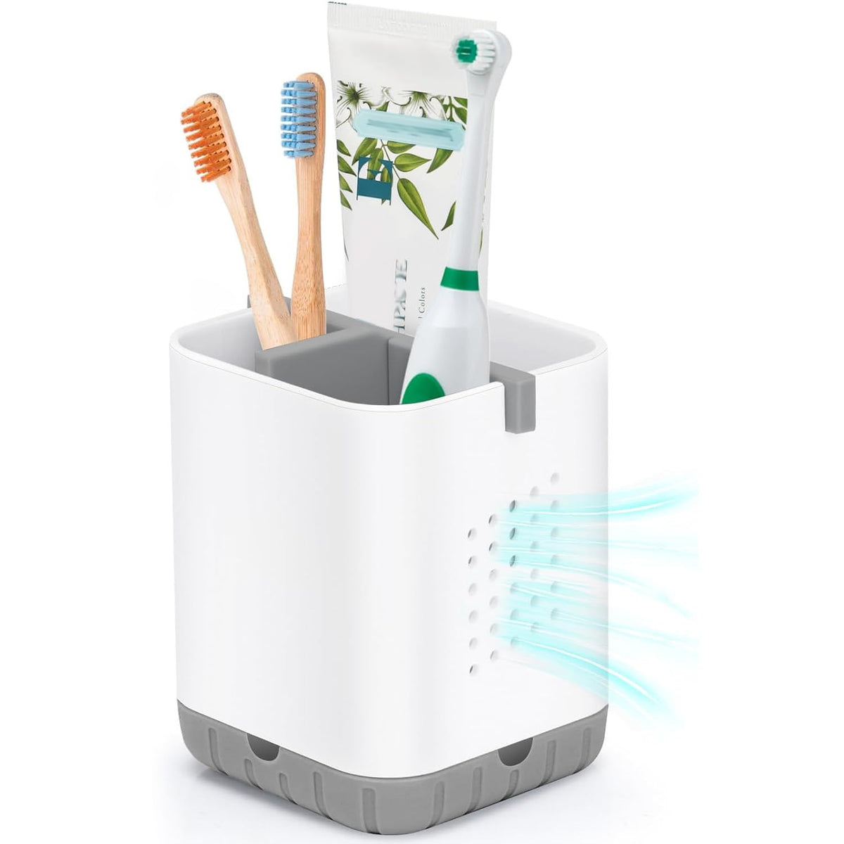 Boperzi Black Toothbrush Holders for Bathroom, Electric Toothbrush Holder with Bamboo Divider, Detachable Anti-Slip Toothbrush and Razor Holder Drainage for Shower, Toothbrush Organizer and Storage