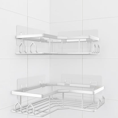 Adhesive Shower Caddy, 2 Pack Corner Bath Organizer, Rustproof Stainless Steel Shower Shelves with Large Capacity, No Drilling Shelves for Bathroom Storage, Home, Kitchen Decor (Silver).