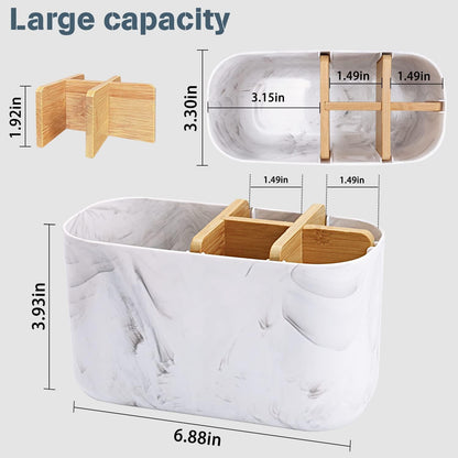 GFWARE Toothbrush Holders for Bathrooms, 5 Slots Bamboo Toothbrush Holder Kids Electric Toothbrush Holder and Toothpaste Holder for Bathroom Countertop Accessories Storage, Marble Toothbrush Organizer
