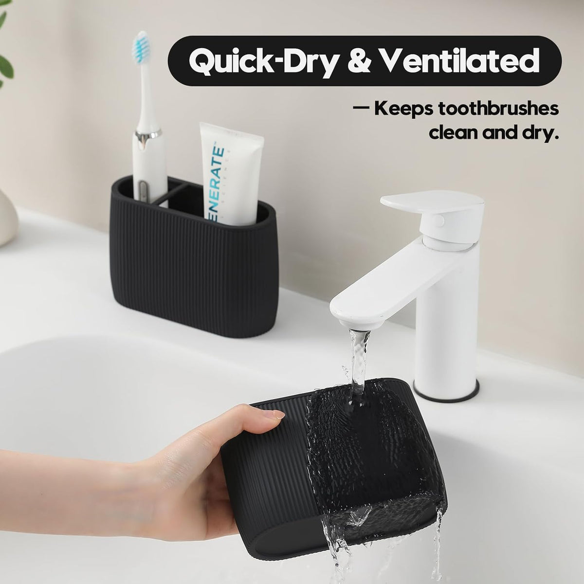 YAUKPH Toothbrush and Toothpaste Holder Black Striped
