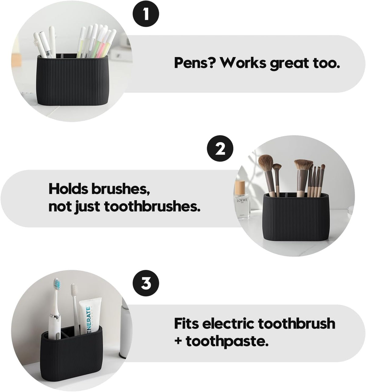 YAUKPH Toothbrush and Toothpaste Holder Black Striped