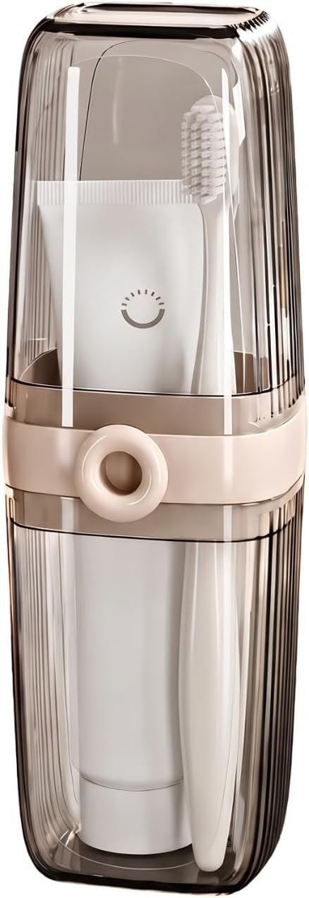 Topavatop Toothbrush Travel Case, 2 in 1 Toothbrush Holder and Rinse Cup, Large Capacity Toothbrush Cup with Cover, Portable Travel Toothbrush Holder for Traveling, Camping, Trip - 1Pcs - Beige&Clear