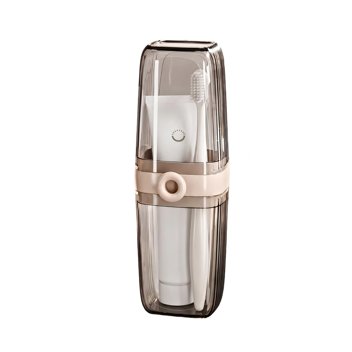 Topavatop Toothbrush Travel Case, 2 in 1 Toothbrush Holder and Rinse Cup, Large Capacity Toothbrush Cup with Cover, Portable Travel Toothbrush Holder for Traveling, Camping, Trip - 1Pcs - Beige&Clear