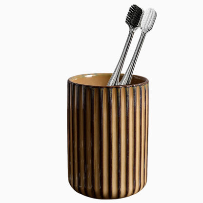 Ceramic Toothbrush Holder for Bathroom, Ceramic Toothbrush Cup, Toothpaste Organizer for Bathroom Countertop, Bathroom Storage Organizer, Kiln Transformation Cup (Brown)