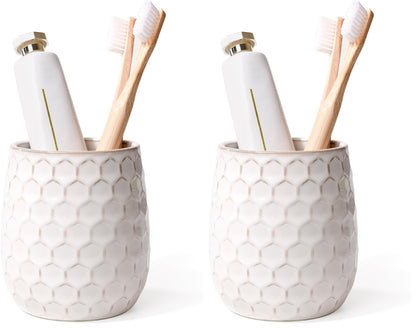 Toothbrush Holder, Tooth Brush Holder for Bathroom - Ceramic Toothbrush Cup White Toothbrush Holders Countertop, Makeup Brush Holder Pen Holder, 3.62" x 3.62" x 3.93", ANTIS'S HOME