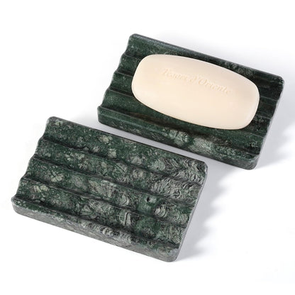 2PCS Koville Italian Natural Marble Soap Dish for Shower, Multi-Color Stone Soap Tray for Bathroom, Bar Soap Holder for Sink, Stripe Grooves Soap Saver Sponge Holder (White/Brown Random)