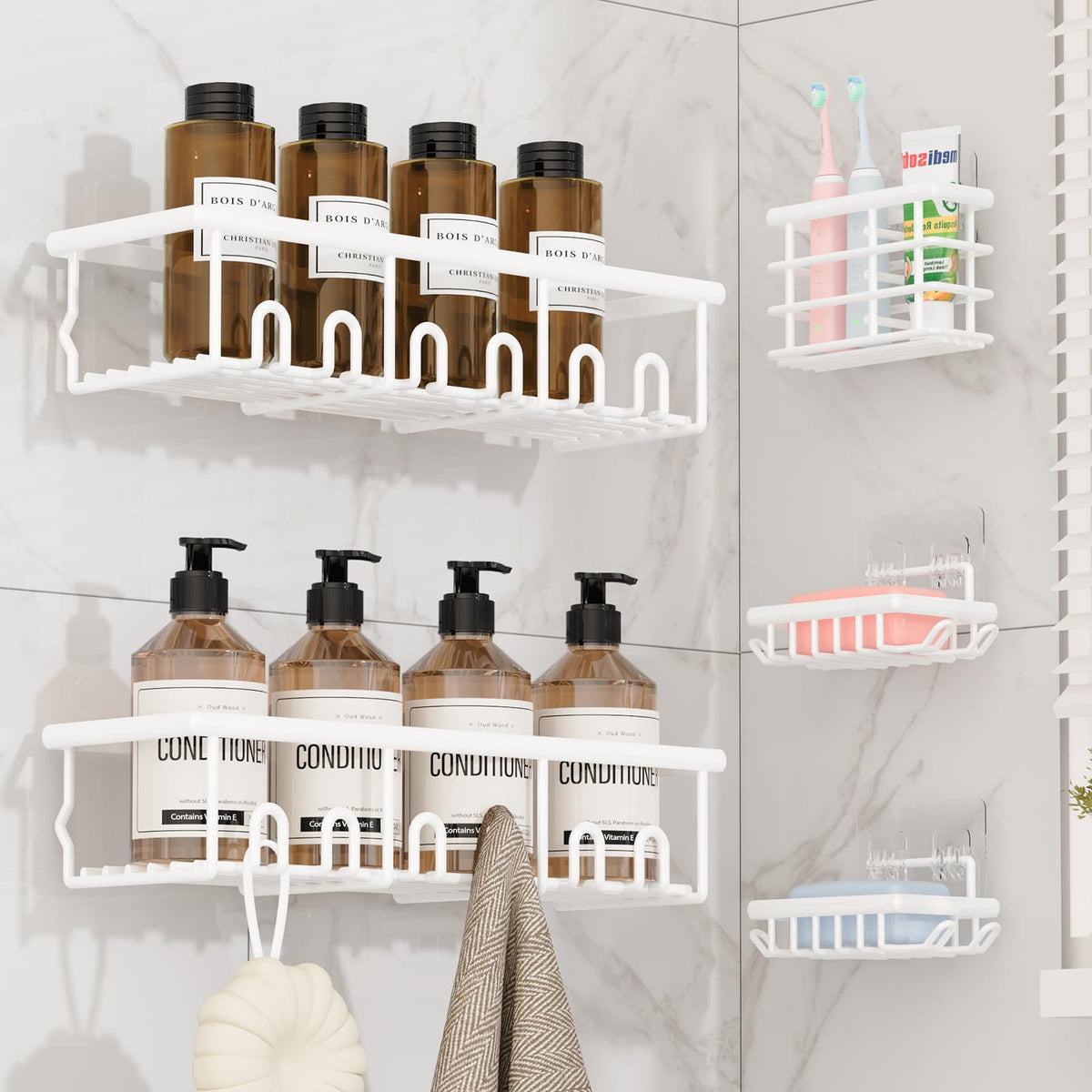 8 Pack Adhesive Bathroom Holders & Dispensers for Kids & Adults, Black
