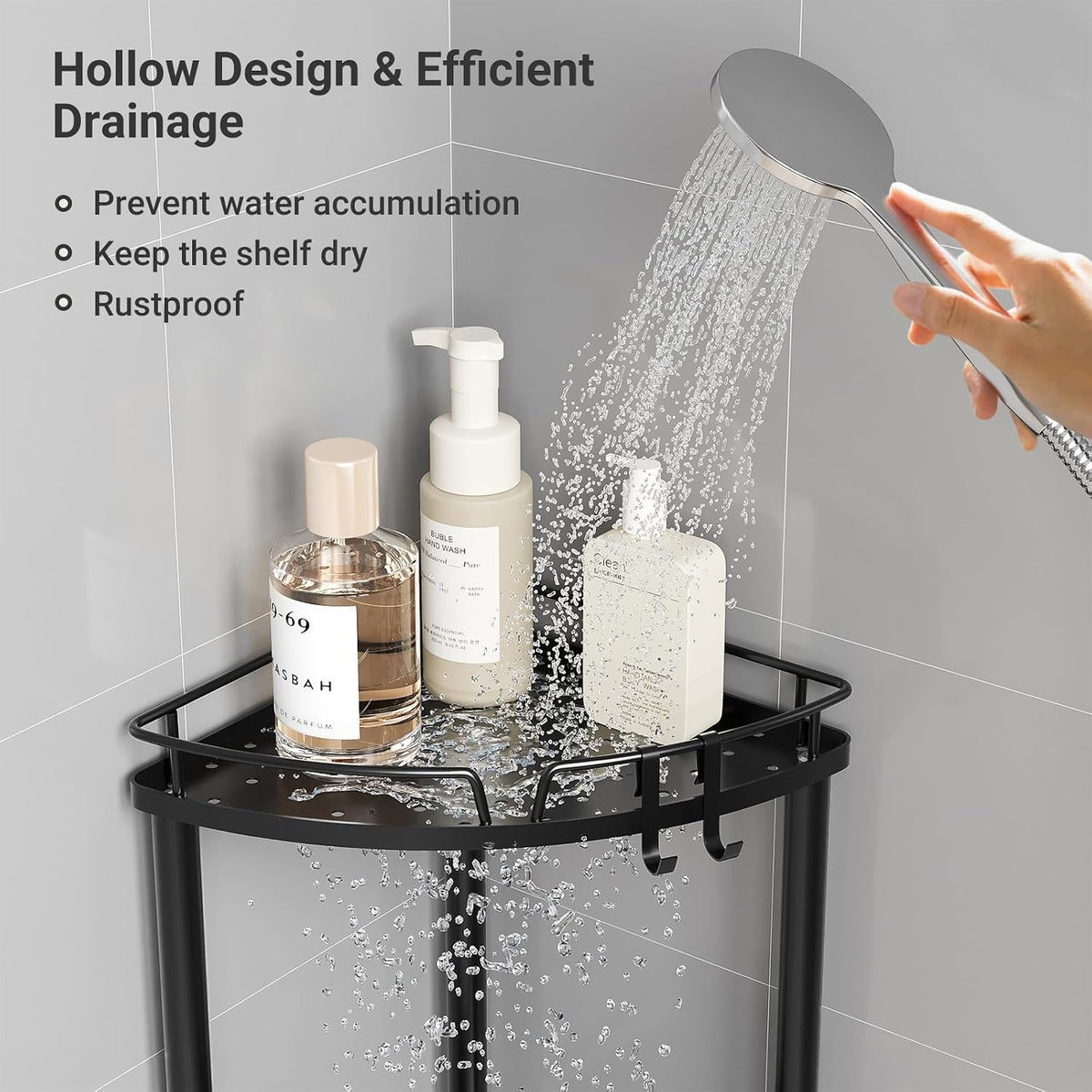 ELYKEN Corner Shower Caddy Standing, 3 Tier Metal Shower Organizer, Black