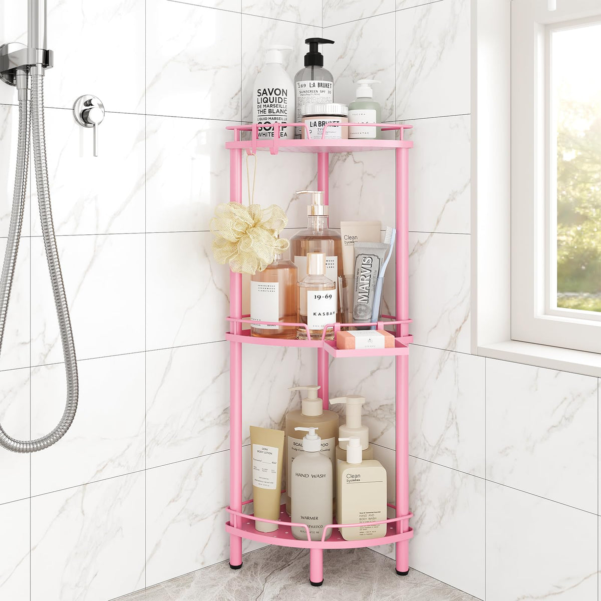 ELYKEN Corner Shower Caddy Standing, 3 Tier Metal Shower Organizer, Black