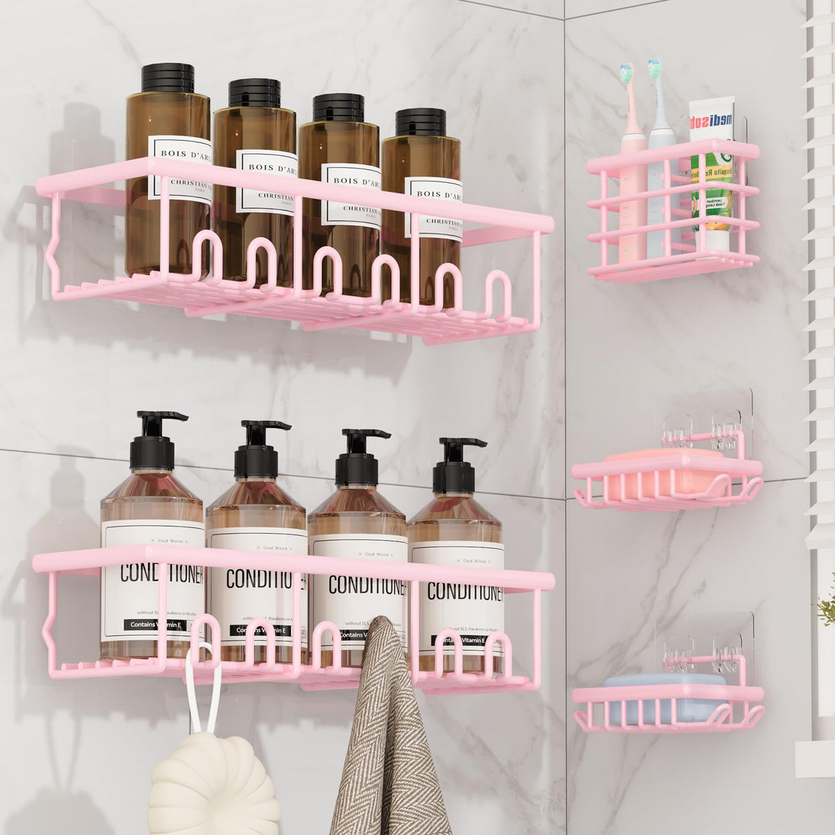 8 Pack Adhesive Bathroom Holders & Dispensers for Kids & Adults, Black