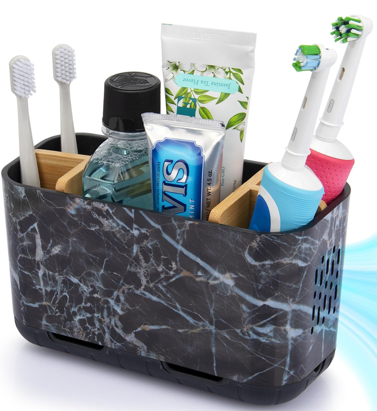 GFWARE Black Toothbrush Holder, 5 Slots Bathroom Organizers and Storage