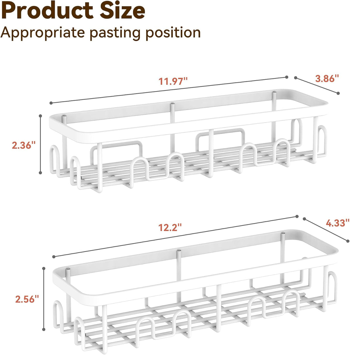 YASONIC Shower Caddy Adhesive, Rustproof Shower Organizer, Wall Shower Rack