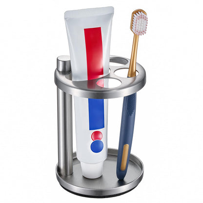 Toothbrush & Toothpaste Holder for Bathroom Countertop, Metal Electric Toothbrush Stand with Razor Slot, Ideal Design Caddy for Kids & Family, Black