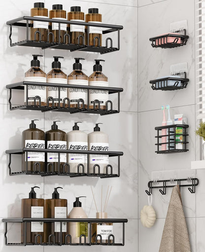 8 Pack Adhesive Bathroom Holders & Dispensers for Kids & Adults, Black