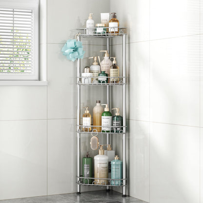 SWTYMIKI Standing Shower Caddy Corner - 3‑Tier Stainless Steel Shower Organizer Shelf with 12 Hooks and Adhesive Pads, Rustproof Corner Shelves Stand Rack for Bathroom Shower Room, Black