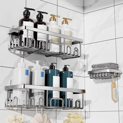 Veken Shower Caddy 3-Pack, Advanced Rustproof Design, No Drilling Adhesive Shelves, Rack with Soap Holder, Large Capacity Bathroom Organizers and Storage, Wall-Mounted Kitchen & Home Decor, Black