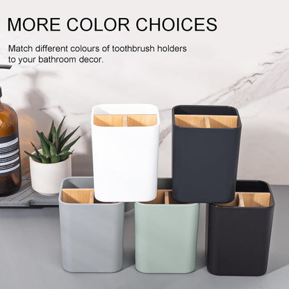 Bamboo Toothbrush Holder for Bathrooms Toothpaste Organizer - Black
