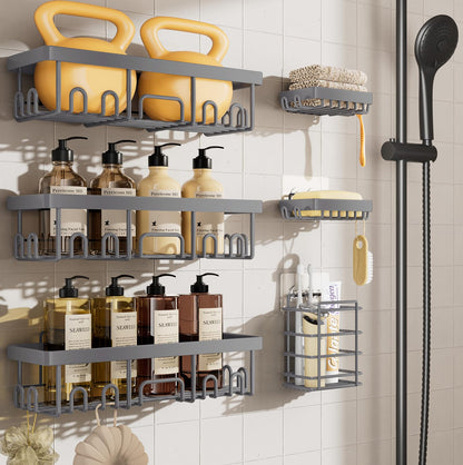 Veken Shower Caddy 3-Pack, Advanced Rustproof Design, No Drilling Adhesive Shelves, Rack with Soap Holder, Large Capacity Bathroom Organizers and Storage, Wall-Mounted Kitchen & Home Decor, Black