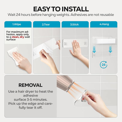 Nieifi Adhesive Shower Shelves, Clear, 5 Pieces