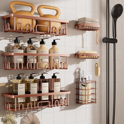 Veken Shower Caddy 3-Pack, Advanced Rustproof Design, No Drilling Adhesive Shelves, Rack with Soap Holder, Large Capacity Bathroom Organizers and Storage, Wall-Mounted Kitchen & Home Decor, Black